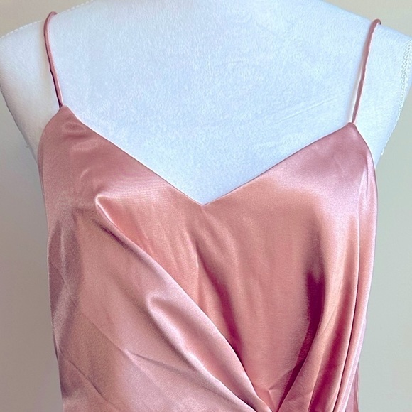 NWT After Six Bow Front Faux Wrap Tulip Skirt Satin Gown in Desert Rose Size 12 - Picture 9 of 16